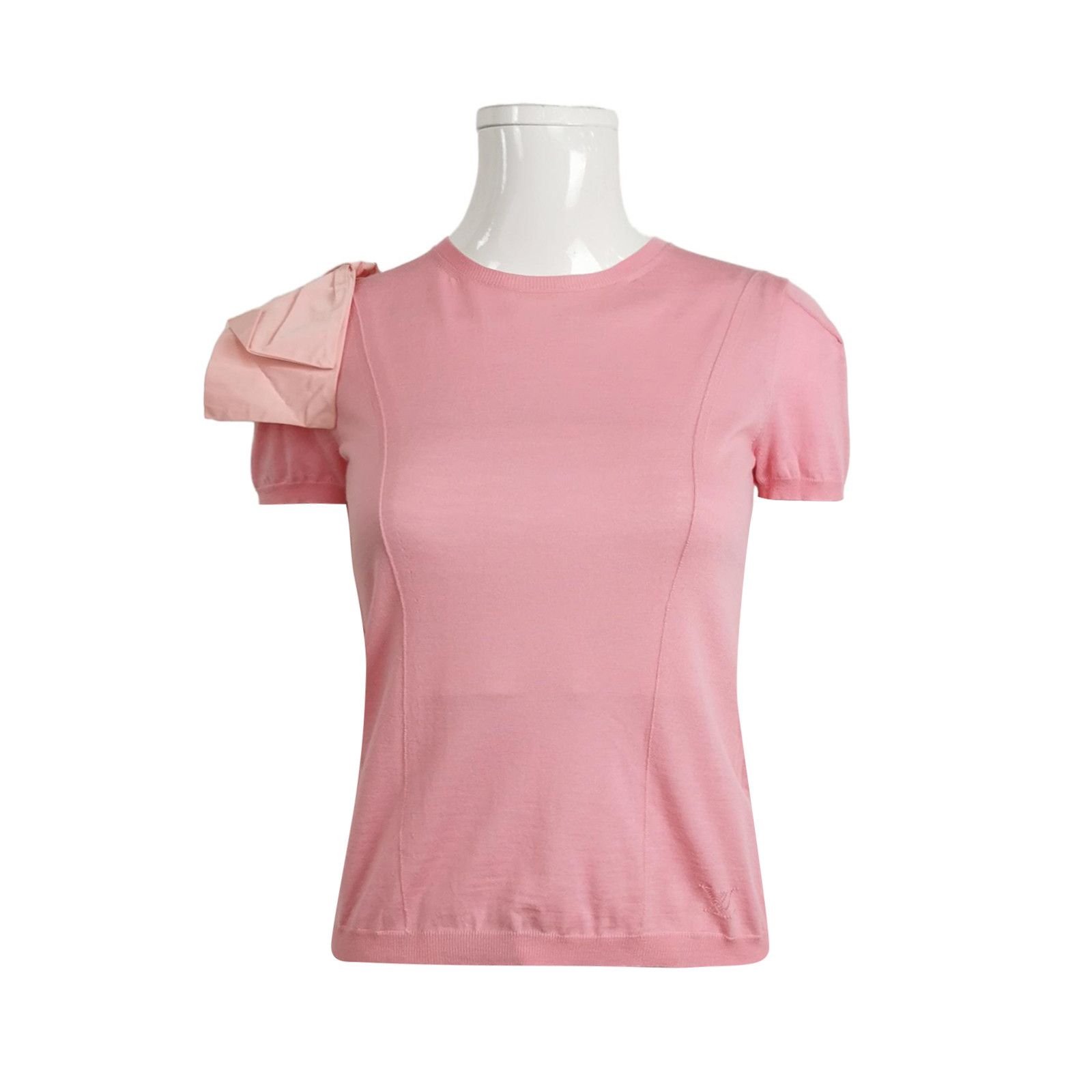 Louis Vuitton Louis Vuitton Bow Short Sleeve Sweater Pink S Size S / US 4 / IT 40 - 1 Thumbnail