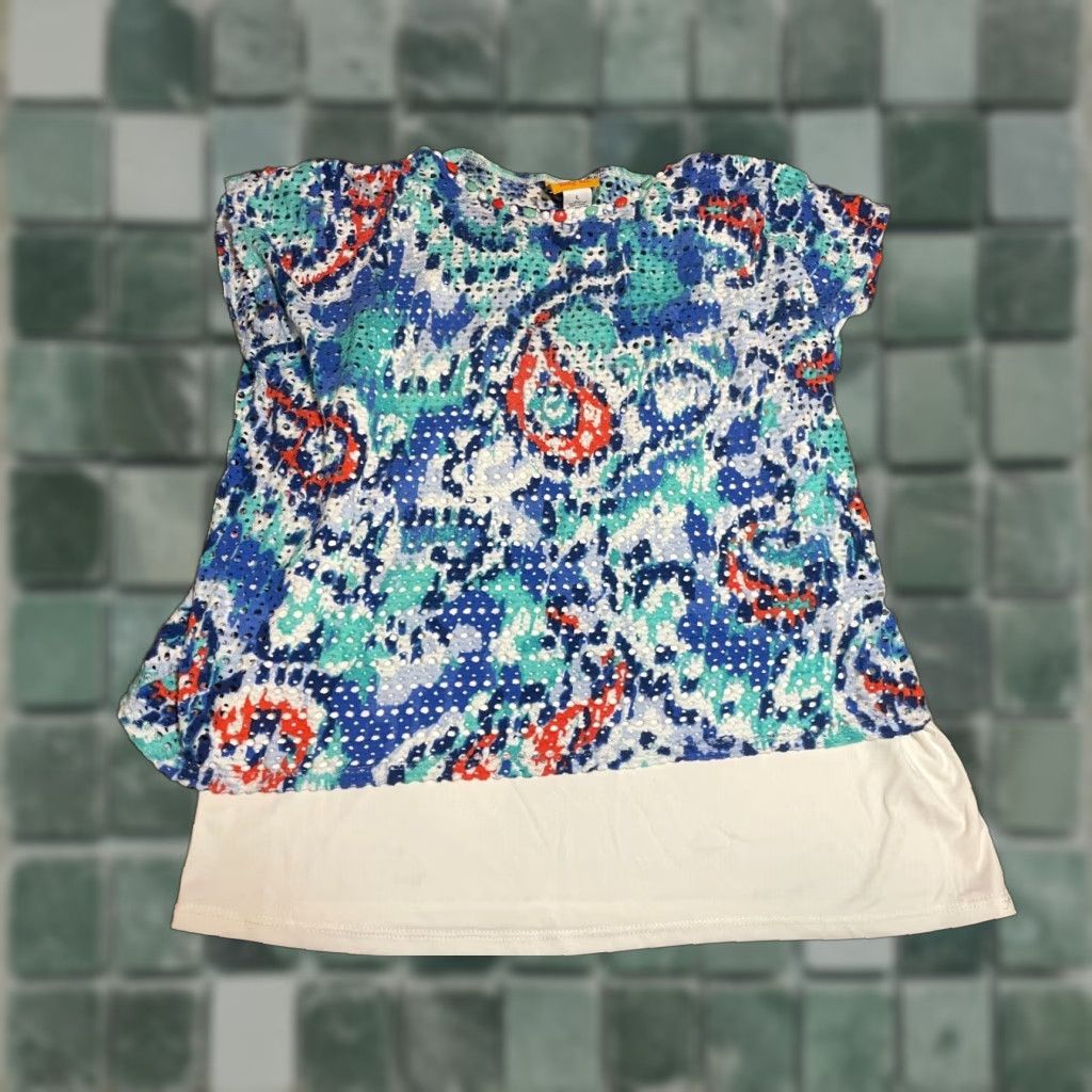 Vintage VINTAGE Ruby Rd Top Womens Large L Blue Beaded Short Sleeve Lined Size L / US 10 / IT 46 - 1 Thumbnail