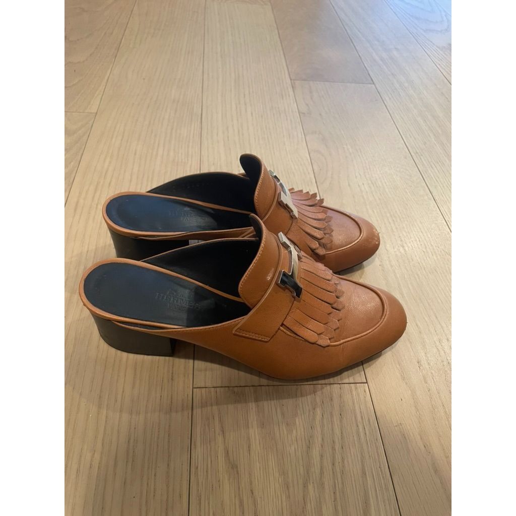 Hermes Hermès Womens Tan Leather Fringe Detail Mules With Dust Bags Size US 5 / IT 35 - 3 Thumbnail