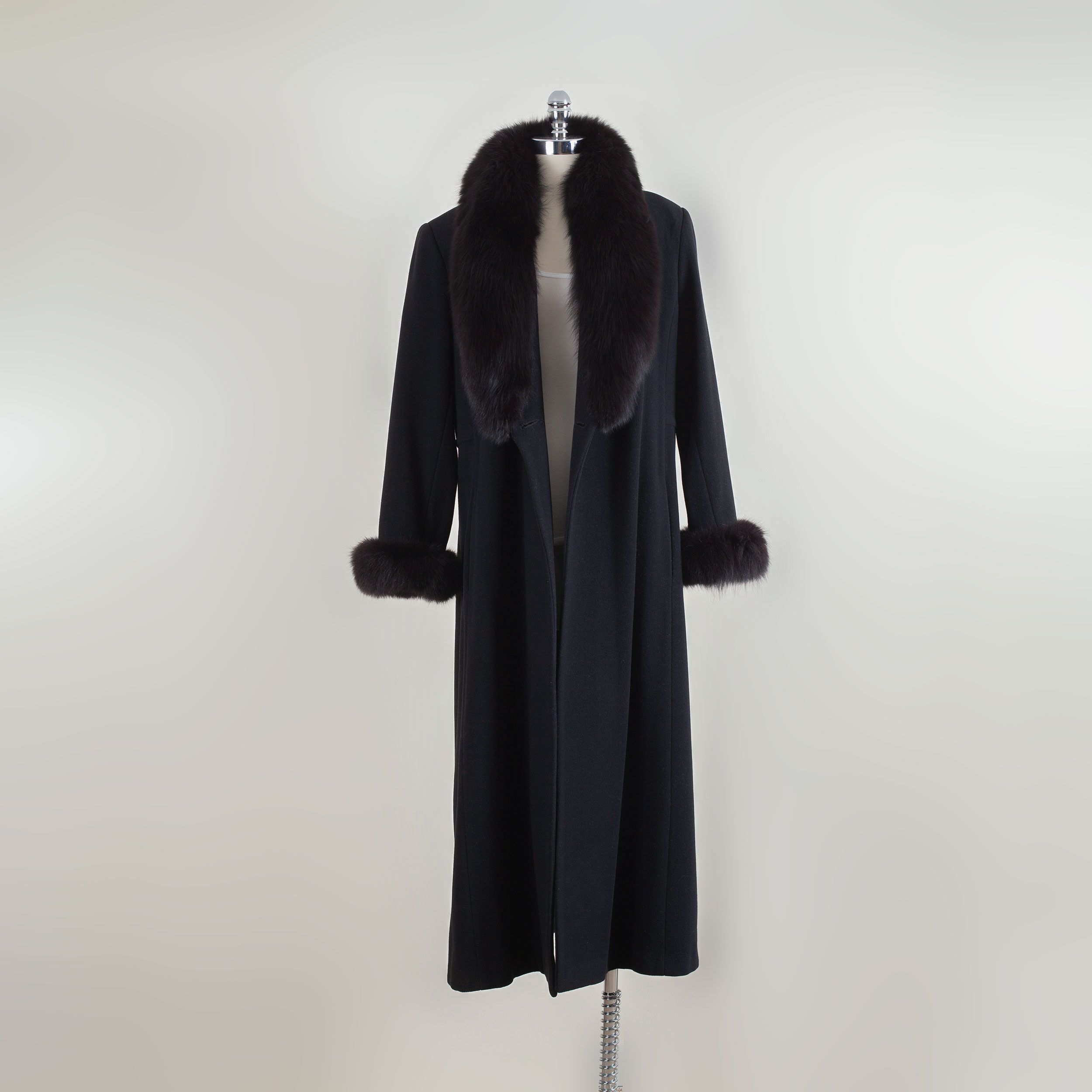 80s Marvin Richards Lambswool Maxi Coat Fox Fur Collar 14 display picture 1