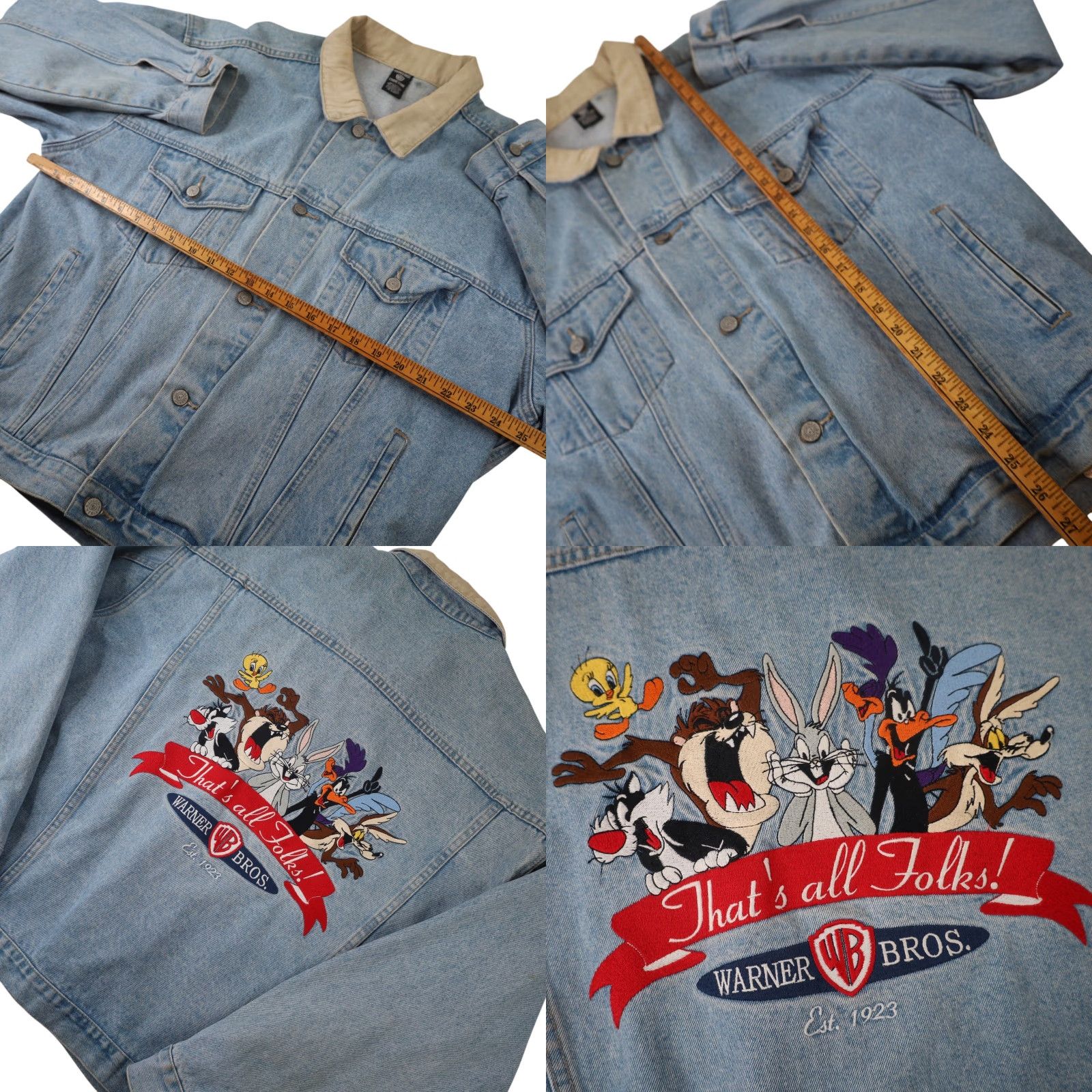 Vintage VINTAGE Looney Tunes "Thats all Folks" Denim Jacket Mens Large Blue Jacket Size US L / EU 52-54 / 3 - 8 Thumbnail
