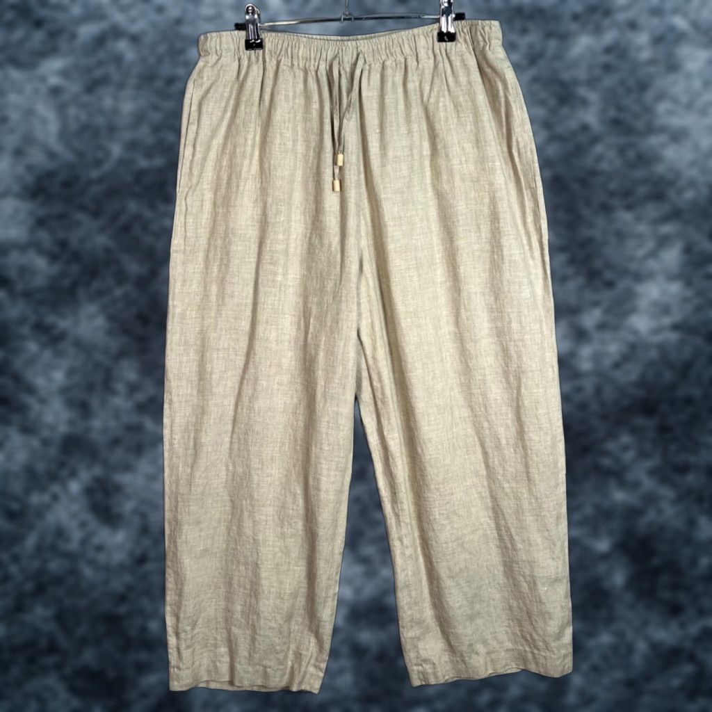 Escada VINTAGE Escada Sport Womens Wide-Leg Pants Beig e Linen Elastic Waist Drawstring 30 Inseam 24 in Ankle Flat Front Regular Size 30 Womens) Size 30" / US 8 / IT 44 - 1 Thumbnail