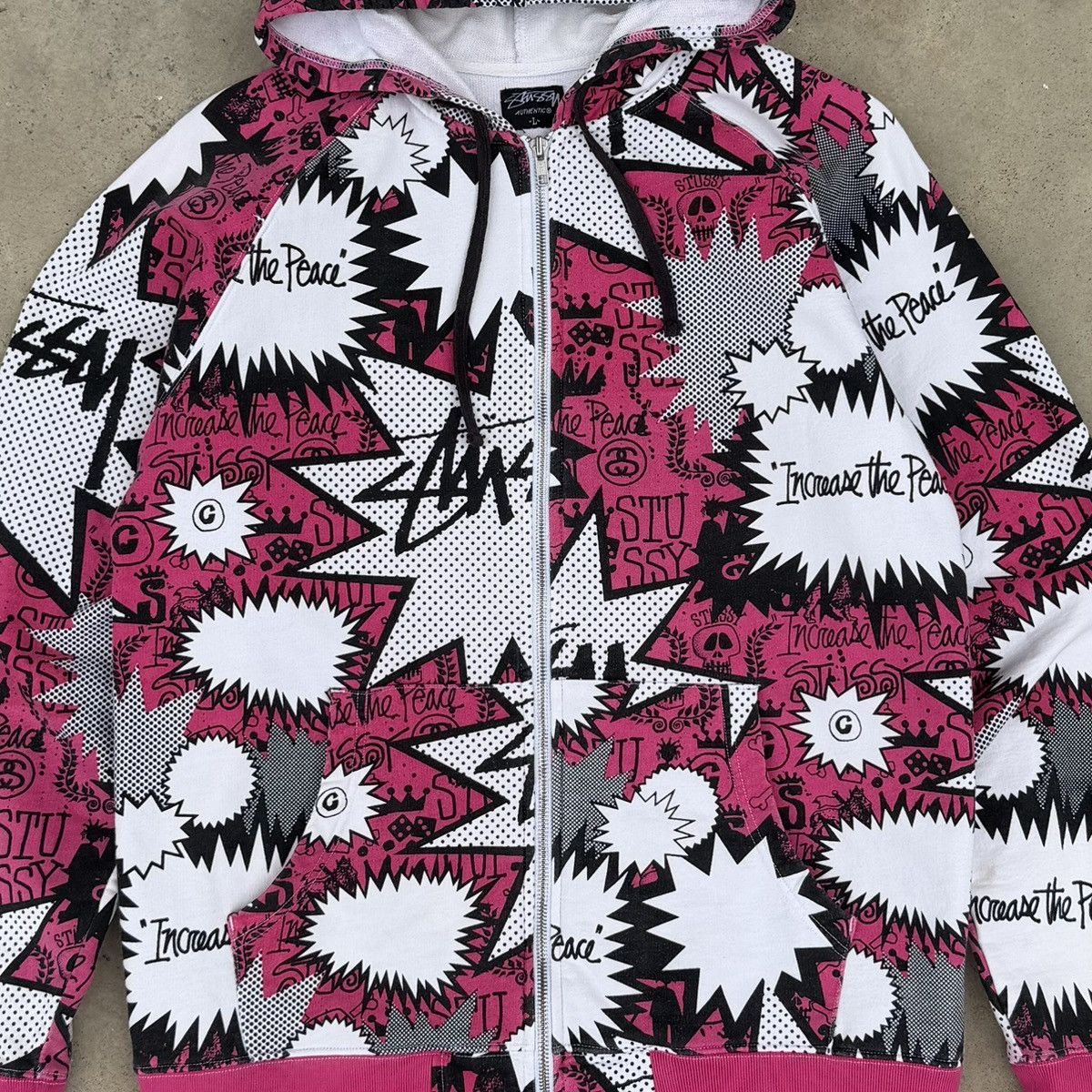 Stussy Stüssy Zip Hoodie All Over Print Pink Graphic Streetwear Size US L / EU 52-54 / 3 - 2 Thumbnail