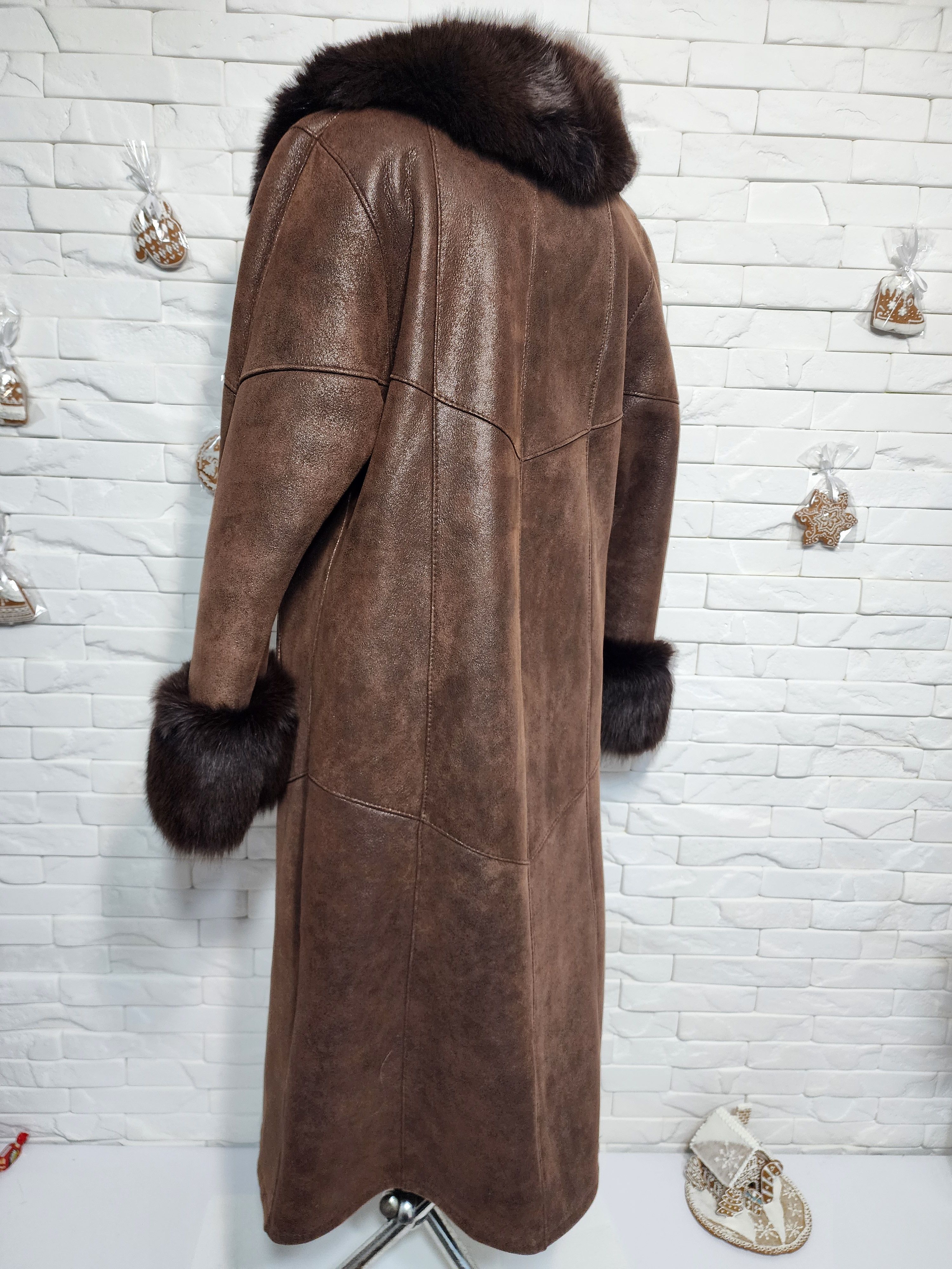 Furla Women's Brown Sheepskin Coat: Genuine Fur Collar Size L / US 10 / IT 46 - 6 Thumbnail