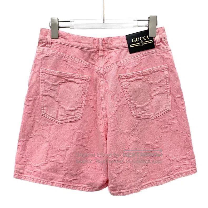 Gucci Gucci Light pink logo jacquad full print cotton casual sho Size 29" - 2 Thumbnail