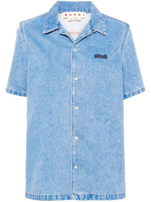 Marni o1w1db11125 Logo-Patch Denim Shirt in Blue Size M / US 6-8 / IT 42-44 - 1 Thumbnail