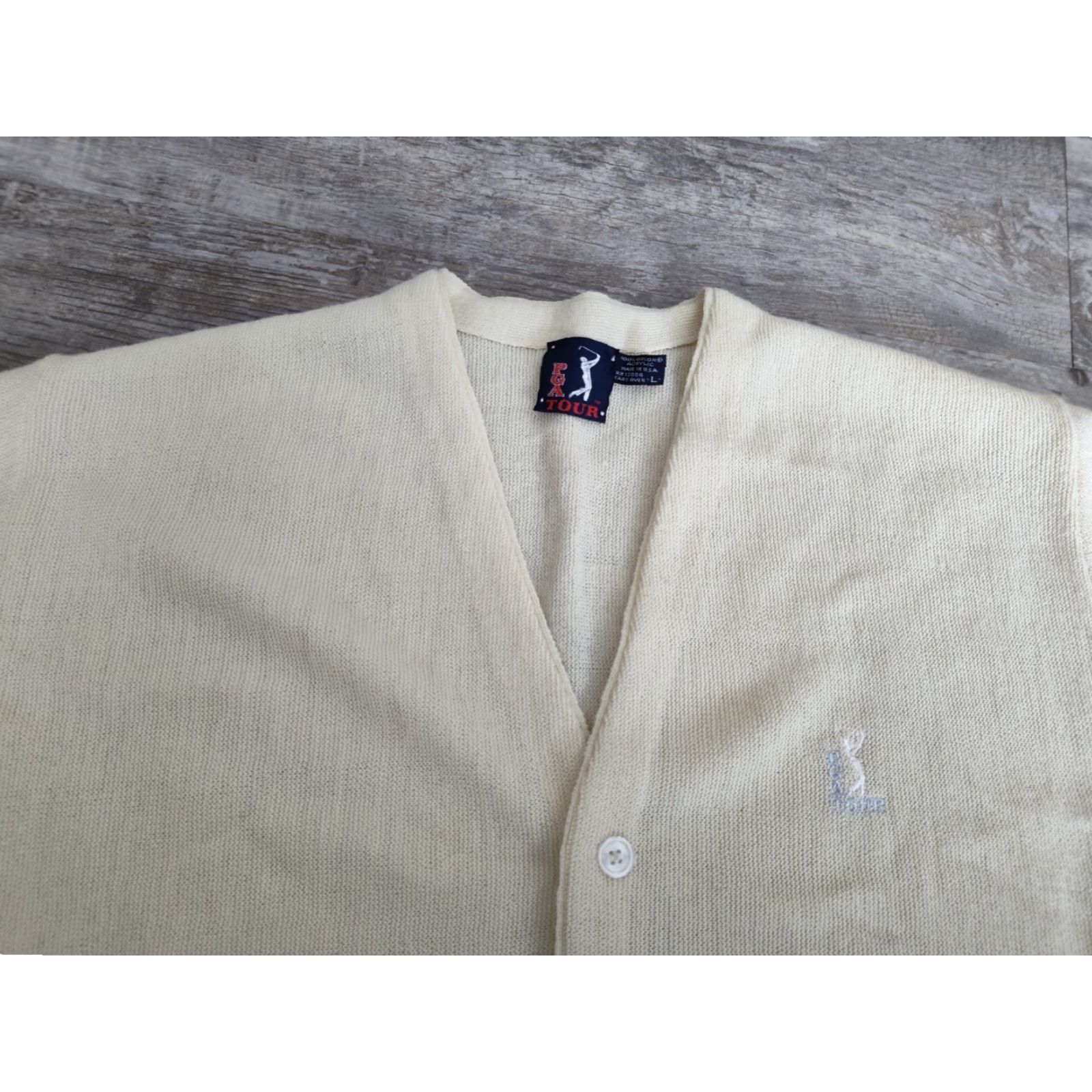 PGA Tour VINTAGE PGA TOUR Men's Sweater Cardigan L Ivory Knit Button Up 80s 90s USA Made Size US L / EU 52-54 / 3 - 7 Thumbnail