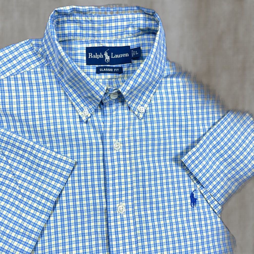 Ralph Lauren Ralph Lauren Shirt Men Large Plaid Button-Up Classic Fit Blue Yellow Camp Poplin Fade? Size US L / EU 52-54 / 3 - 1 Thumbnail