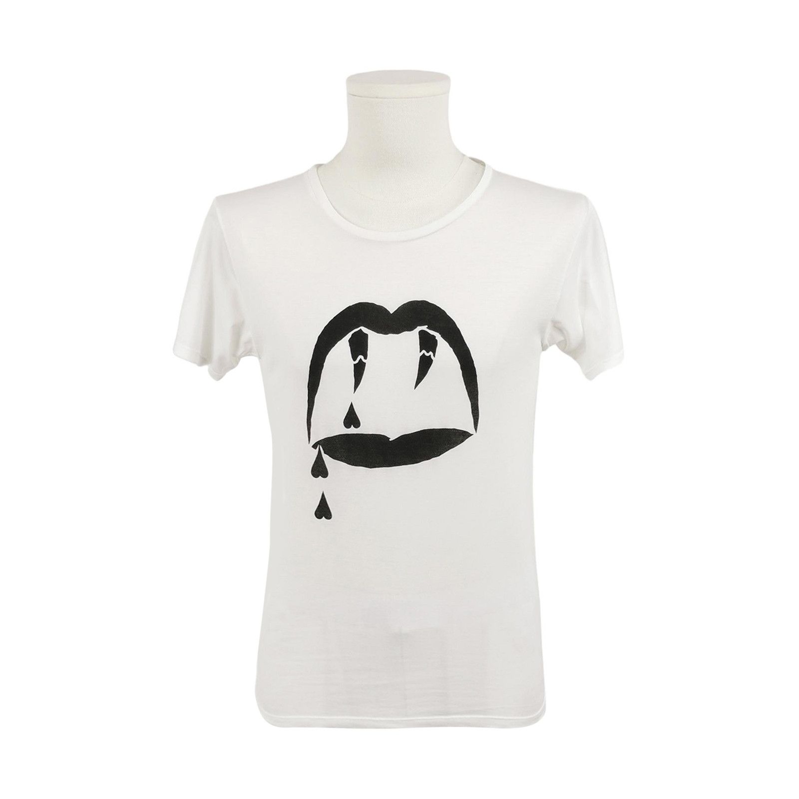 Saint Laurent Paris Saint Laurent S White Cotton Fang Lips T-Shirt Size S / US 4 / IT 40 - 1 Thumbnail