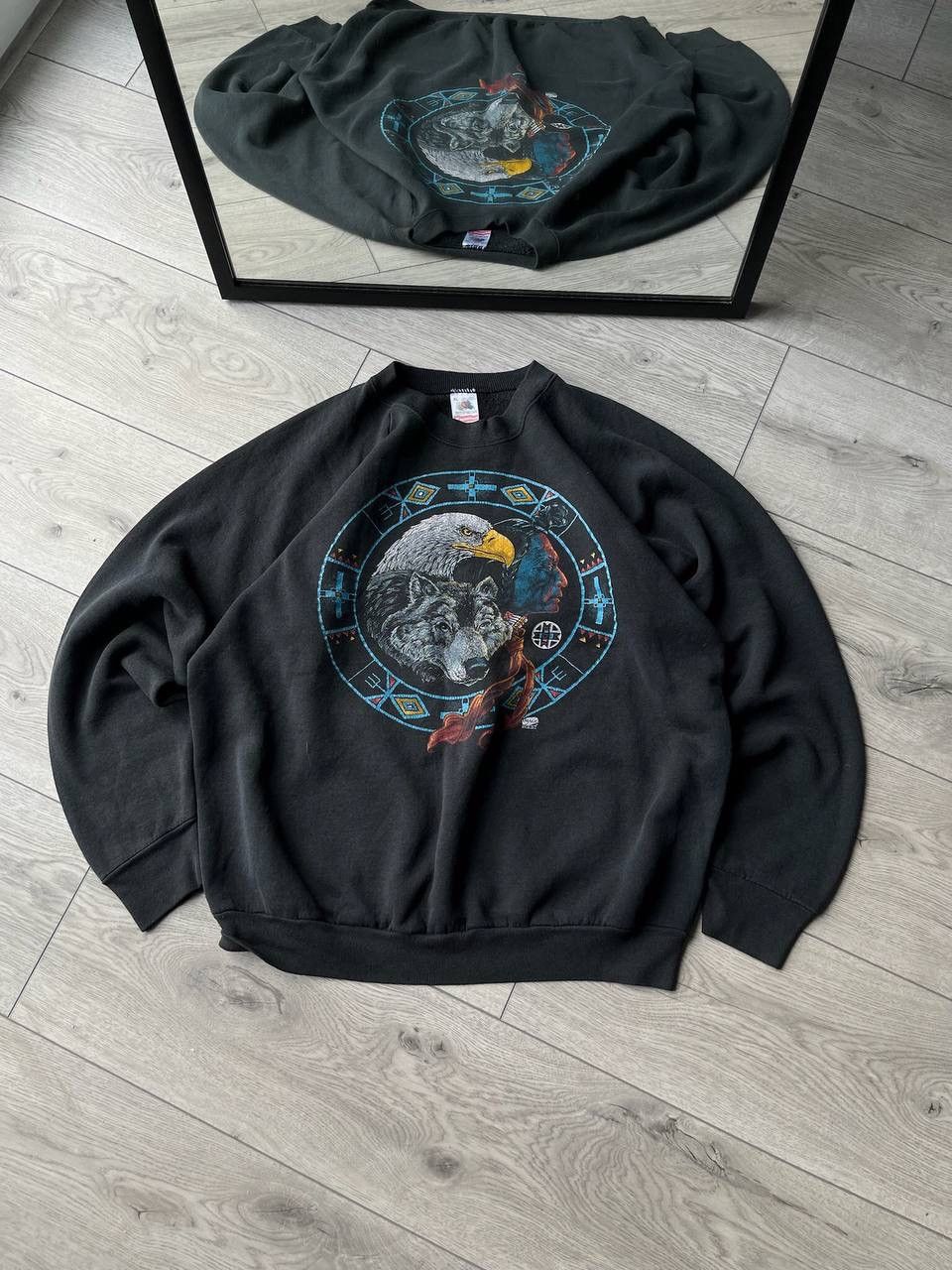 Vintage 90's Eagle Tribal Made In Usa Boxy Sweatshirt Y2K XL