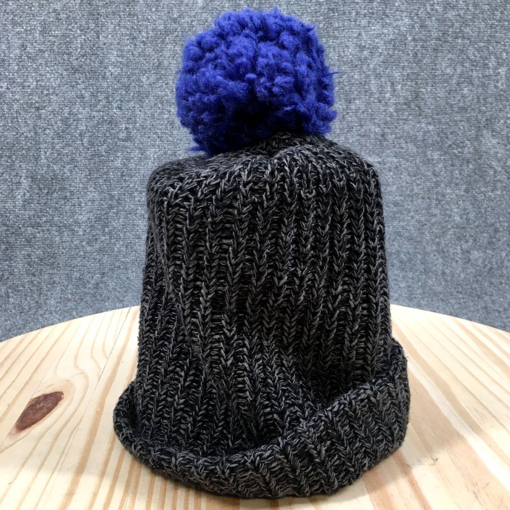 Vintage Love Your Melon Beanie Hat Pom Adult Charcoal Gray Blue Knit Cuffed Cap Size ONE SIZE - 7 Thumbnail