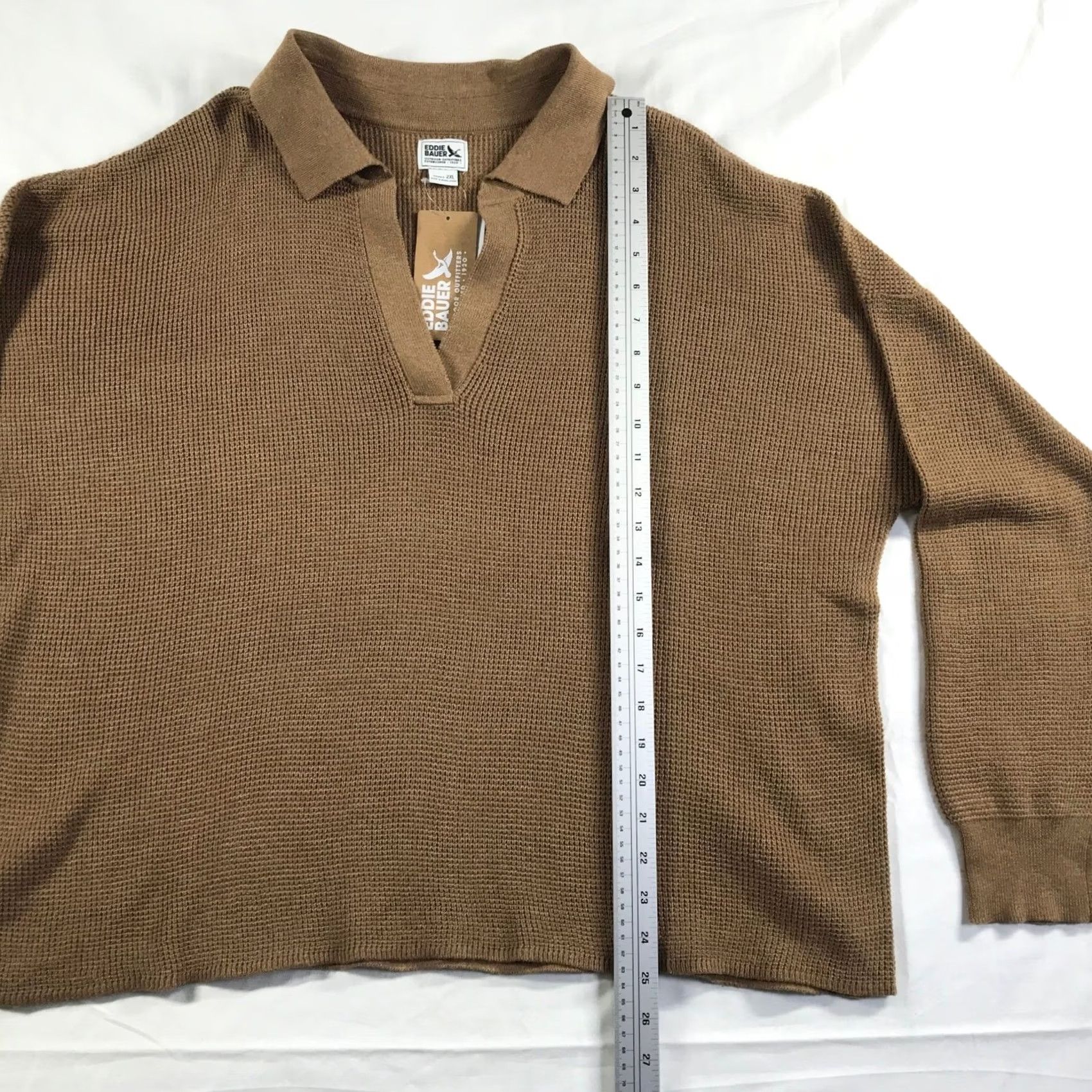 Eddie Bauer Eddie Bauer Womens 2XL Camel Brown Waffle Knit Johnny Collar Sweater Size XXL / US 16-18 / IT 52-54 - 2 Thumbnail