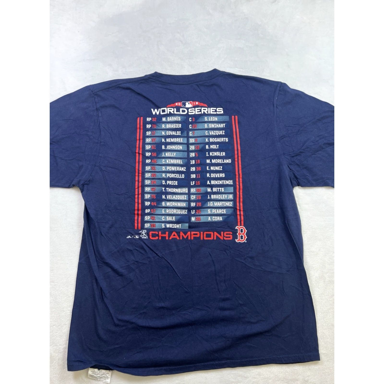MLB VINTAGE Boston Red Sox Shirt Majestic MLB 2018 World Series Champions Line Up Mens L Blue Short Sleeve Crew Neck 100% Cotton Reg. Fit Size US L / EU 52-54 / 3 - 7 Thumbnail