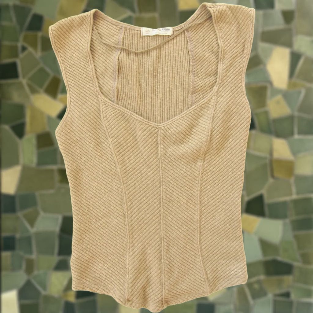 Free People Free People We The Free Brown Ribbed Stretch Cap Sleeve Top Shirt Women L Brown 70s Bohemian Retro Classic Stretch Cap Sleeve Shirt Women L Size L / US 10 / IT 46 - 1 Thumbnail