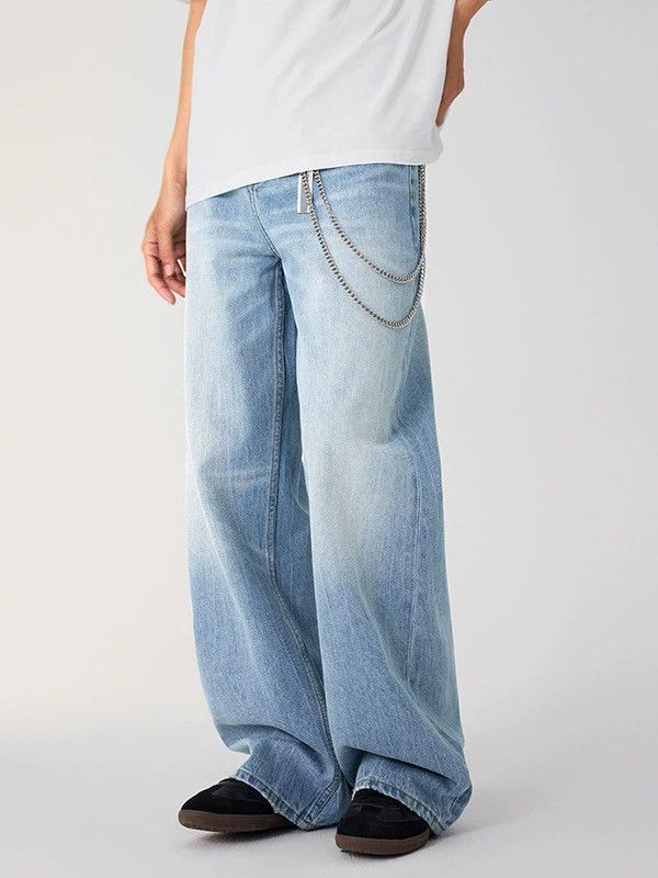 Jean Blue distressed whisker men's straight washed jeans Size US 32 / EU 48 - 2 Thumbnail
