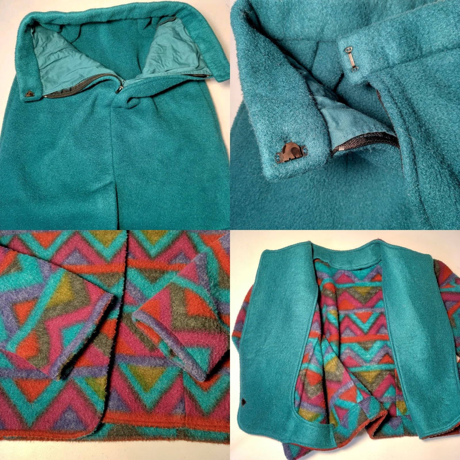 Altea Vintage 1990s Skirt Suit Jacket Small Teal Maroon Geometric Retro Gorpcore 2 Pc Size 26" / US 2 / IT 38 - 9 Thumbnail