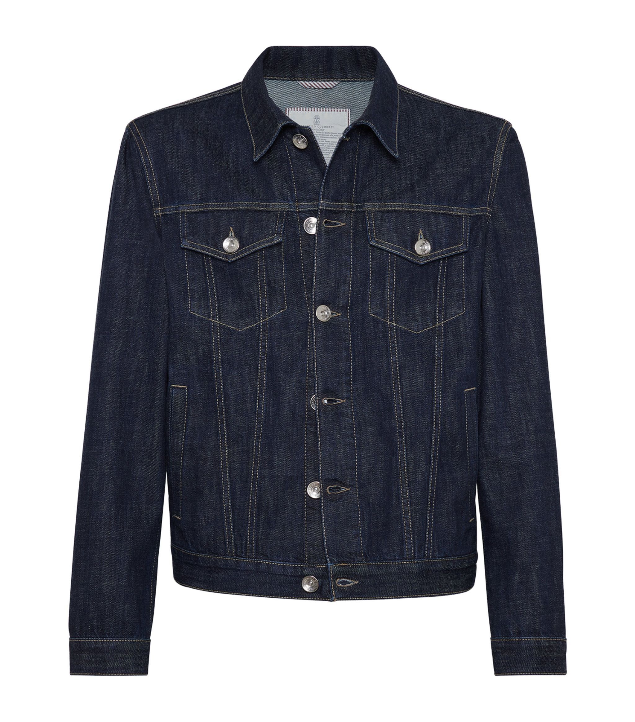 image of Brunello Cucinelli O1W1Db10524 Denim Jacket In Navy Blue, Men's (Size Large)