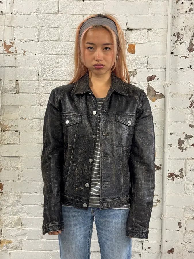 Daniele Alessandrini Daniele Alessandrini Eroded Black Leather Trucker Jacket Size S / US 4 / IT 40 - 5 Thumbnail
