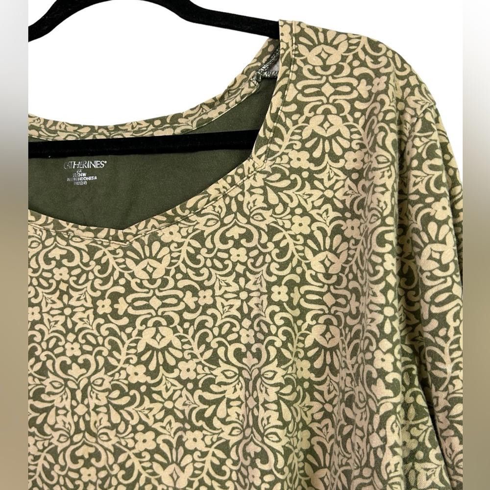 Designer Catherines l Green Beige Floral Top 2X Size XXL / US 16-18 / IT 52-54 - 2 Thumbnail