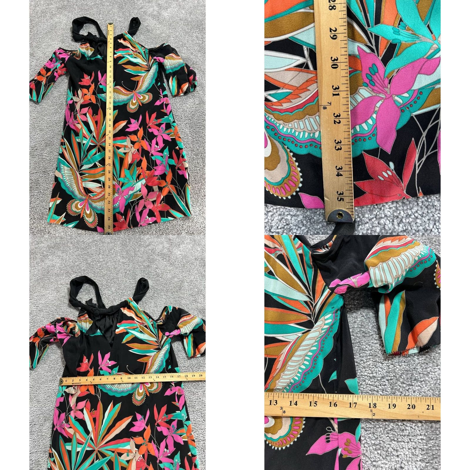 Trina Turk Trina Turk Shift Dress Womens Small Multicolor Tropical Print Silk Cold Shoulder Midi Dress Size S / US 4 / IT 40 - 8 Thumbnail
