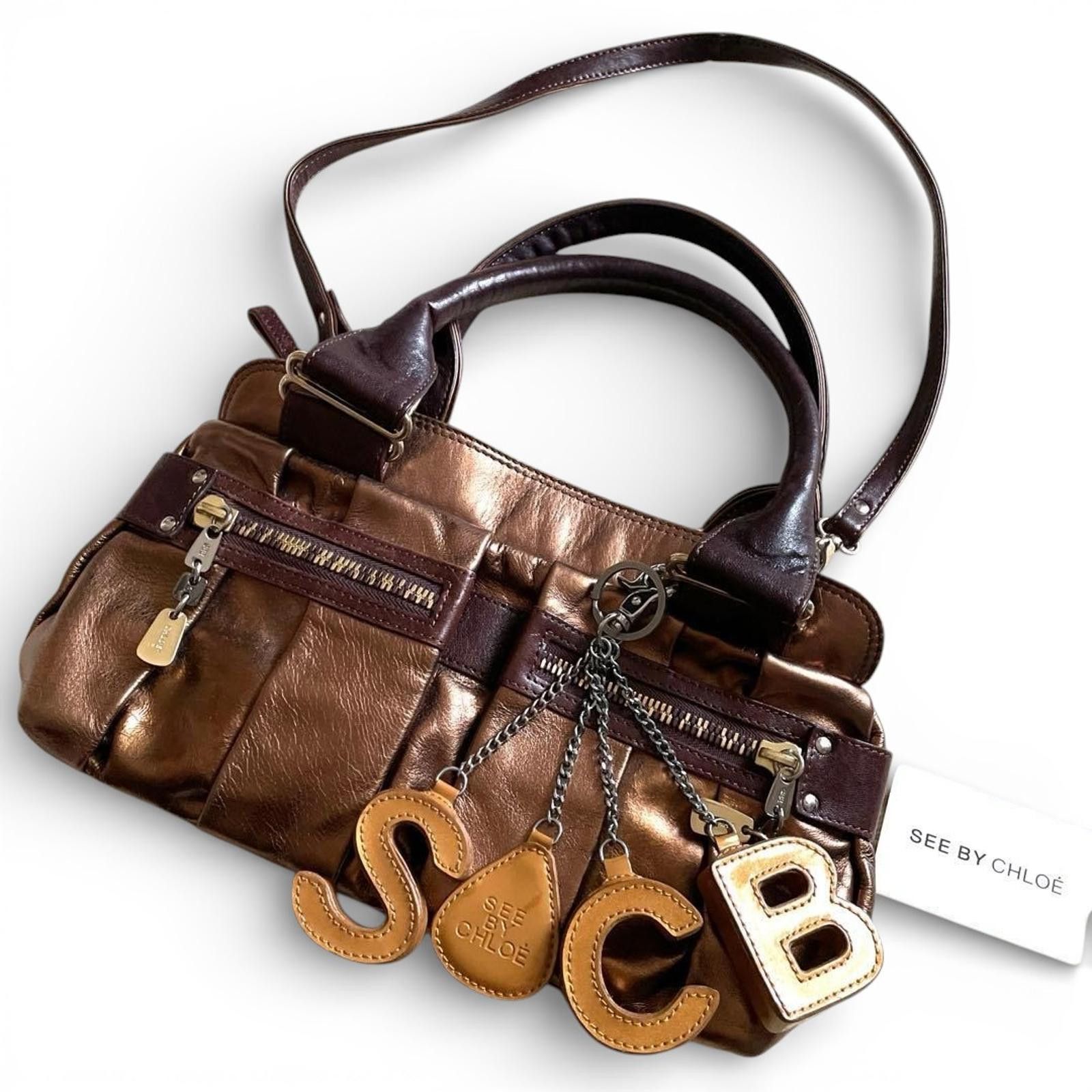chloma Chloé - Metallic Bronze Leather Handbag Charm Size ONE SIZE - 3 Thumbnail