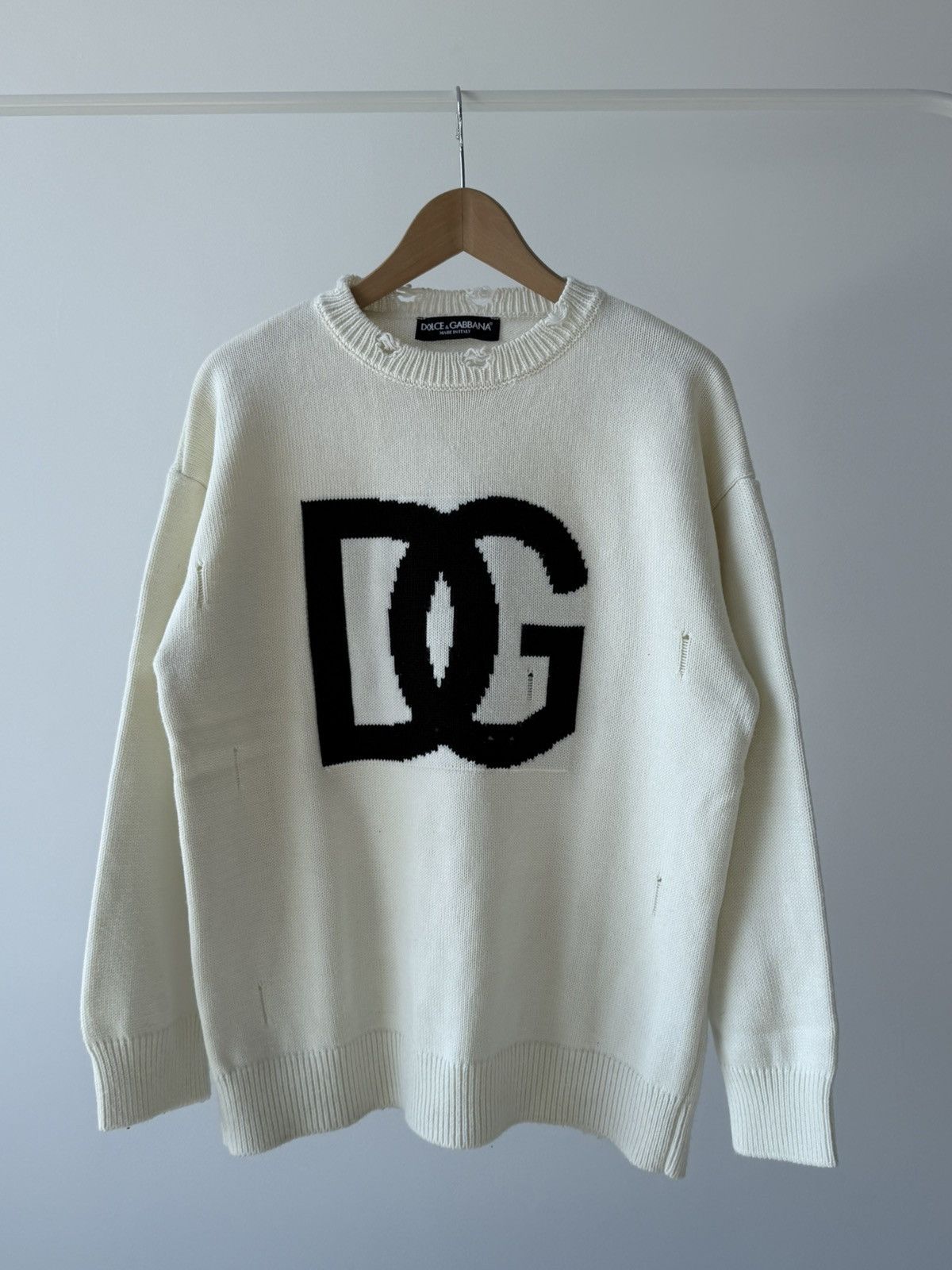 Dolce & Gabbana Dolce & Gabbana Big Logo Distressed Knit Sweater Size US M / EU 48-50 / 2 - 1 Thumbnail