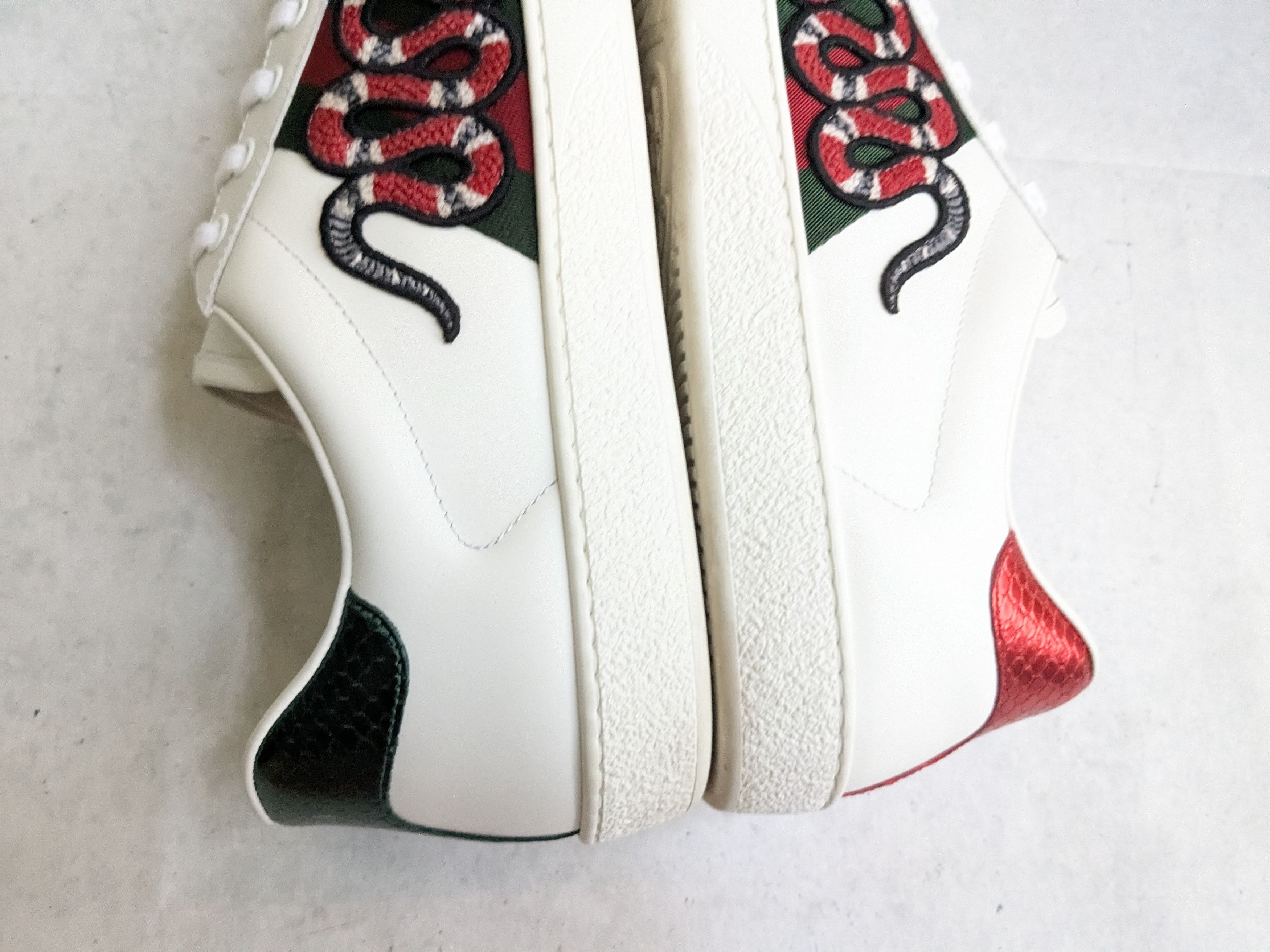 Gucci Gucci Ace Sneakers Snake 12.5 White Leather Low Tops Size US 12.5 / EU 45-46 - 9 Thumbnail