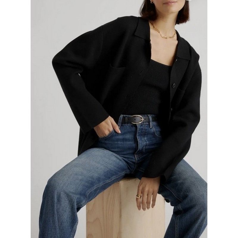 Quince Quince EcoKnit MilanoStitch Oversized Shirt Jacket Black SzM Size M / US 6-8 / IT 42-44 - 4 Thumbnail