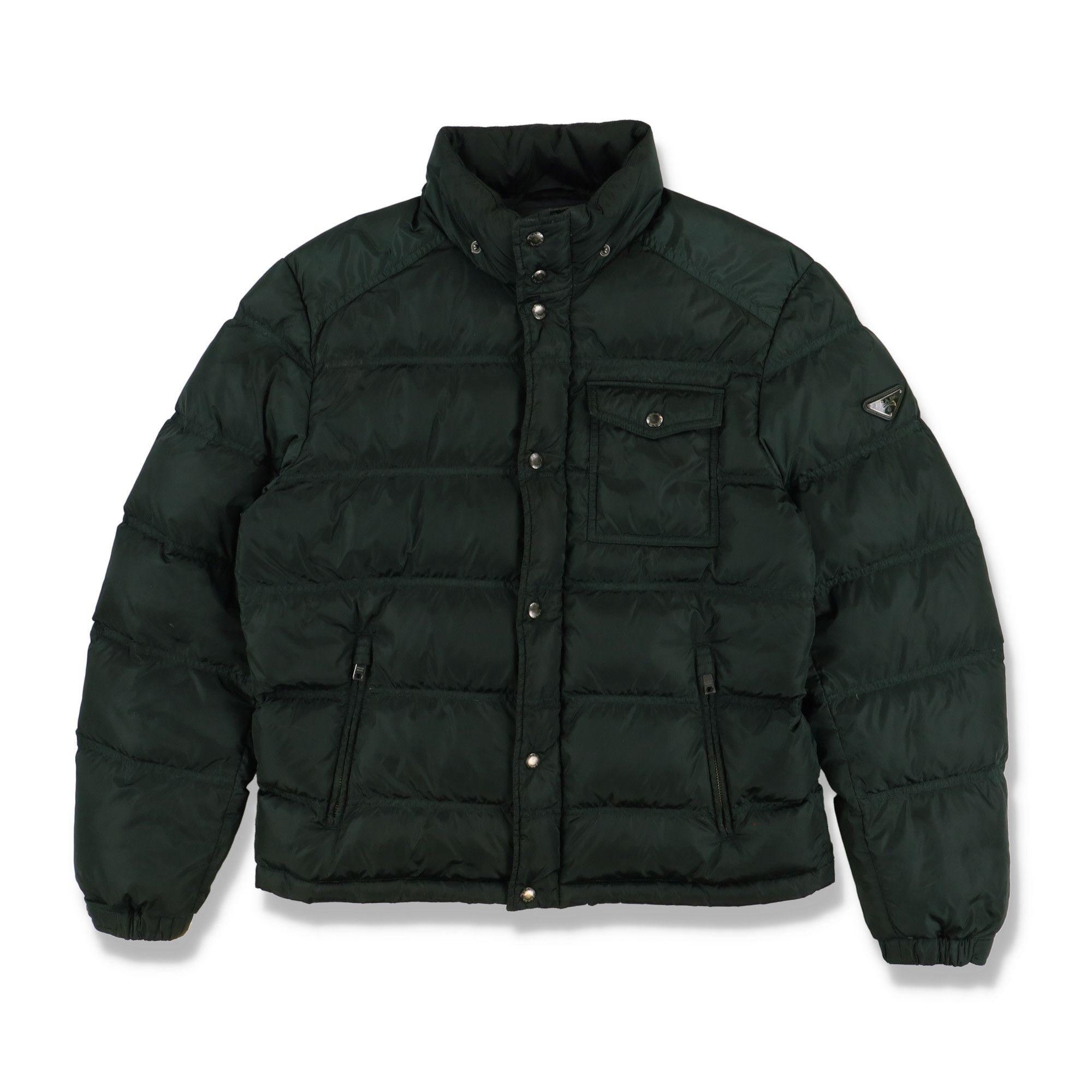 image of Prada Dark Green Triangle Plaque Logo Puffer Jacket, Men's (Size XL)