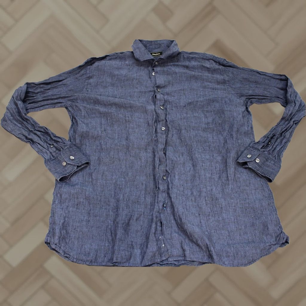 Neiman Marcus Neiman Marcus Mens XL Blue Linen Button Up Shirt - Classic Casual Lightweight Size US XL / EU 56 / 4 - 1 Thumbnail
