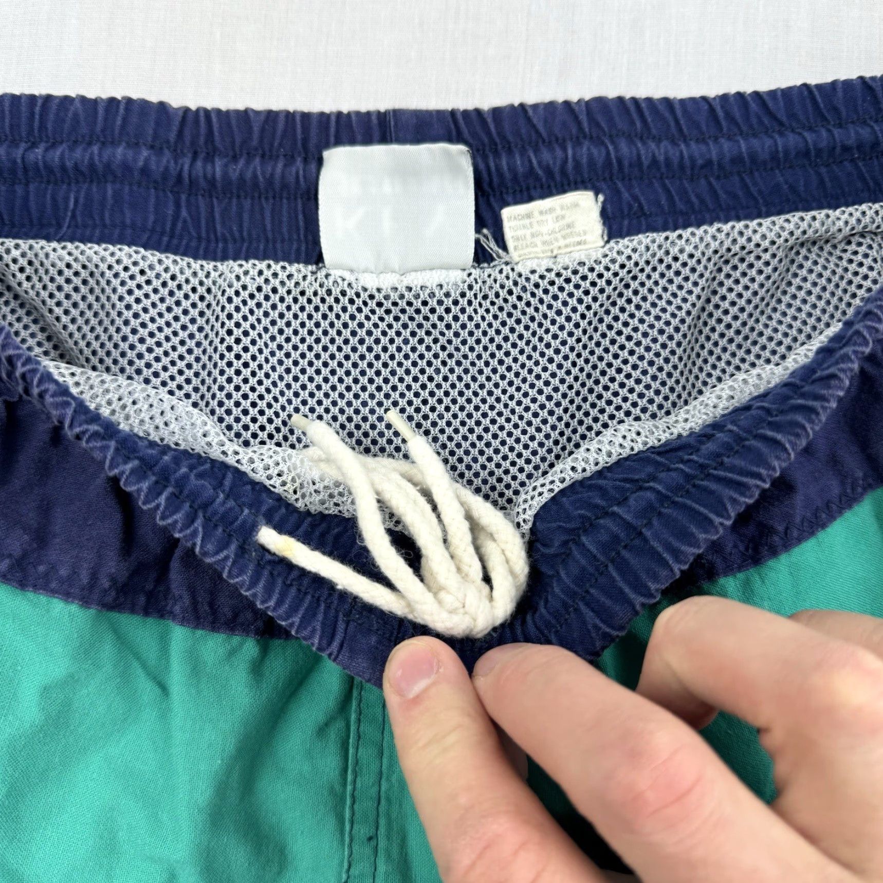 Vintage VINTAGE Key Elements Swim Trunks Adult Large Blue Green Striped Shorts Beach 90s Size US 33 - 2 Thumbnail