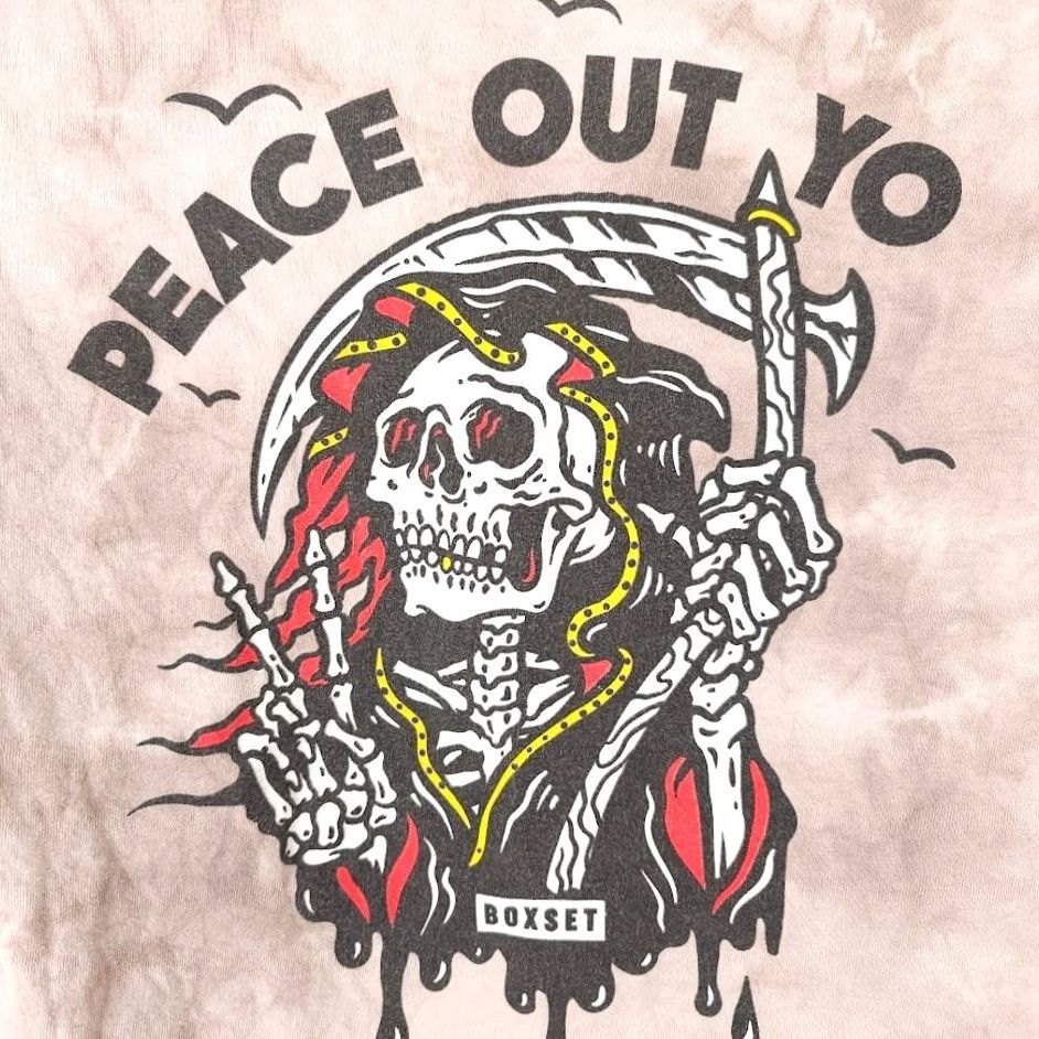 Vintage Boxset Grim Reaper T Shirt Mens Medium Beige Skeleton Peace Out Yo Skateboarding Skull Modern Crew Neck Short Sleeve 2010s Mens Size US M / EU 48-50 / 2 - 5 Thumbnail