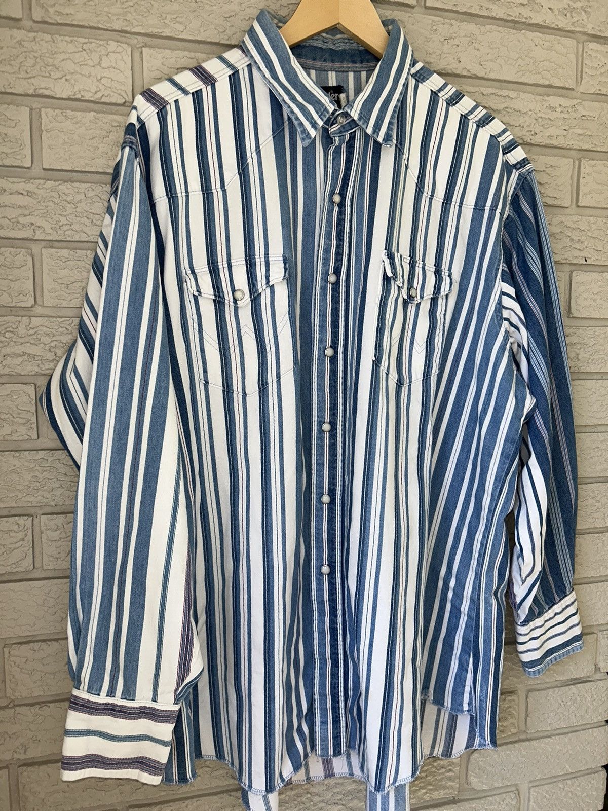 Wrangler Vintage 80s Wrangler Western X Long Tails Pearl Snap Size US XL / EU 56 / 4 - 3 Thumbnail