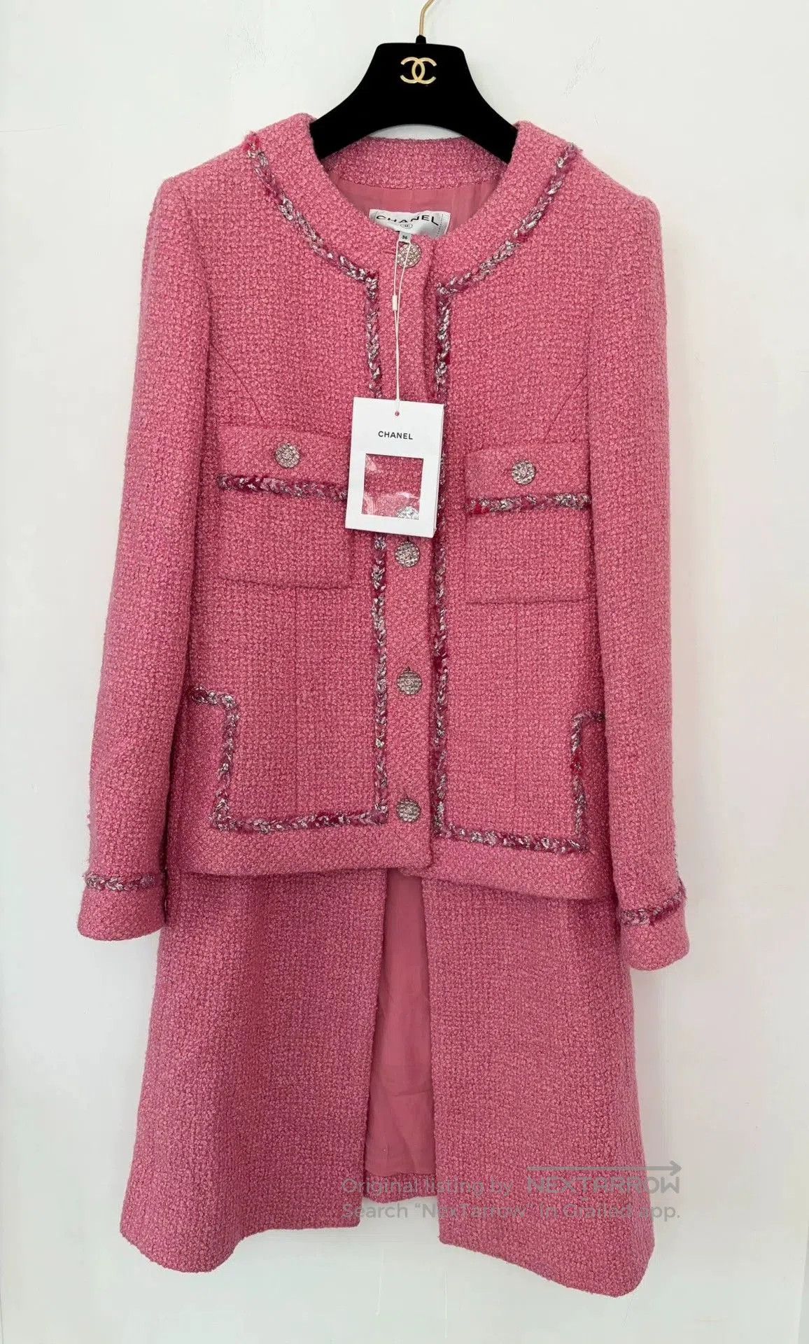 Chanel Chanel 22A Pink Tweed Mid-Length Coat. Size US S / EU 44-46 / 1 - 1 Thumbnail