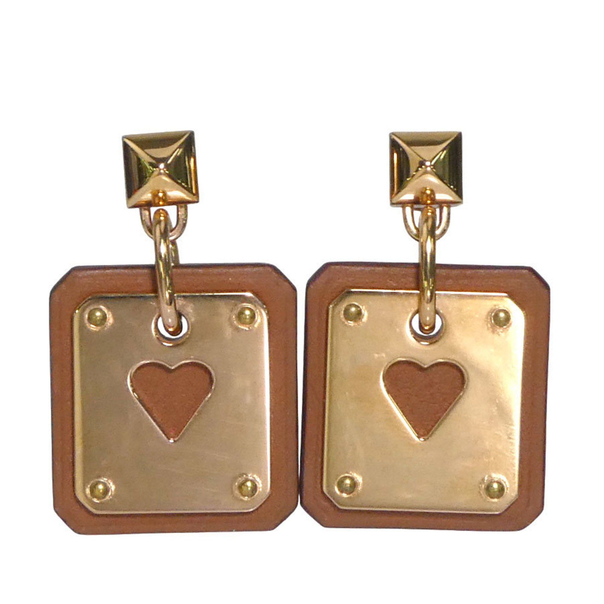Hermes Hermes Earrings As de Coeur Metal Swift Pink Gold Brown Women's e60607g Size ONE SIZE - 1 Thumbnail
