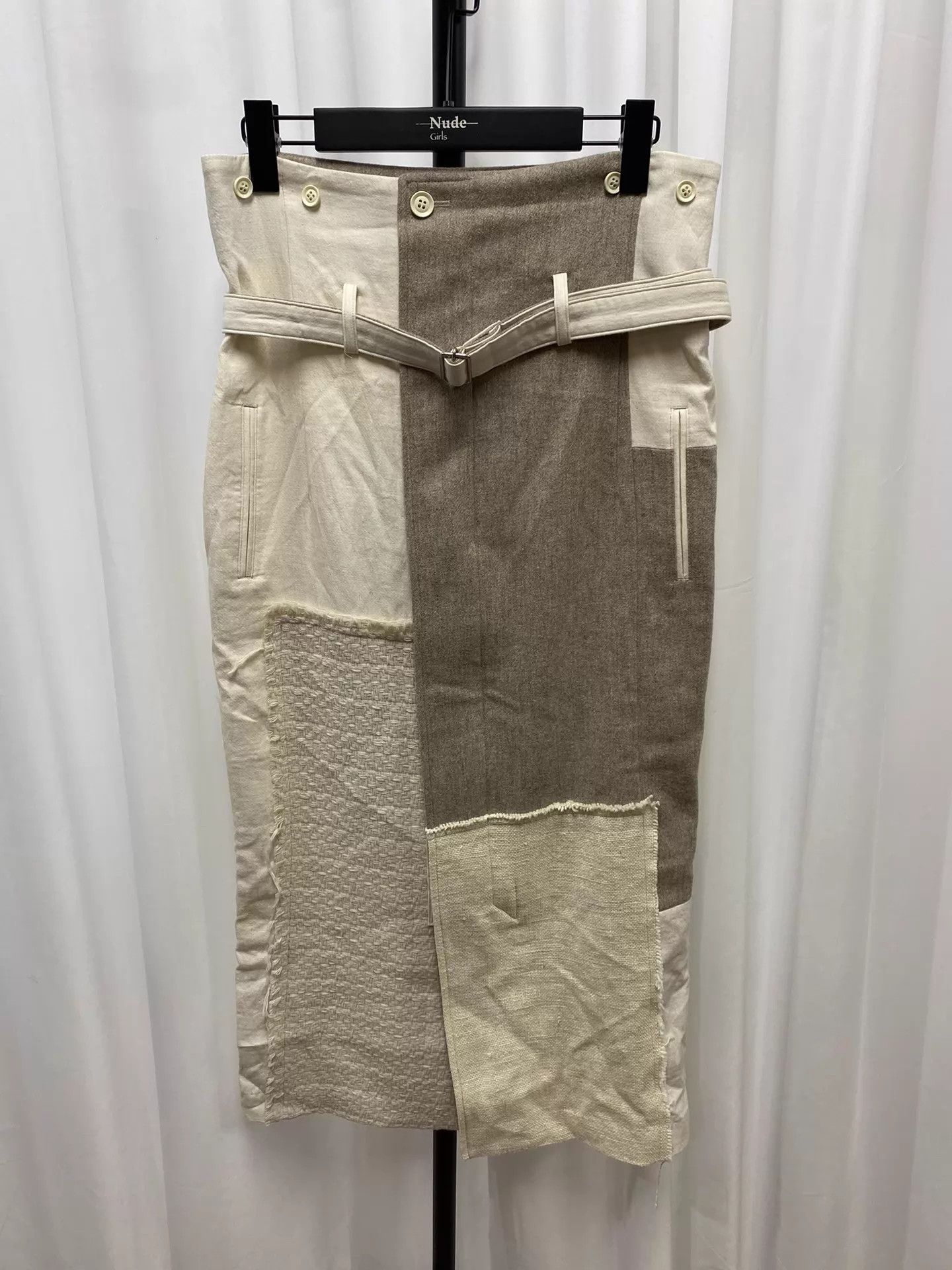 Yohji Yamamoto Y's Yohji Yamamoto Color Blocked Belted Wool-Cotton Skirt Size 26" / US 2 / IT 38 - 1 Thumbnail
