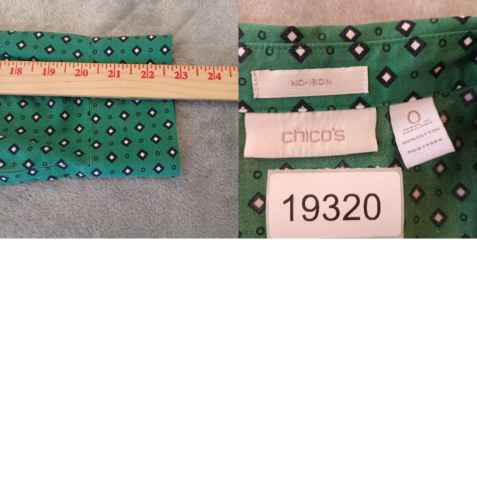 Vintage Chico's Shirt Womens Size 0 Green Geometric Long Sleeve Button Up Cotton Shirt Womens Green Geometric Long Sleeve Button-Up Cotton Size XS / US 0-2 / IT 36-38 - 8 Thumbnail