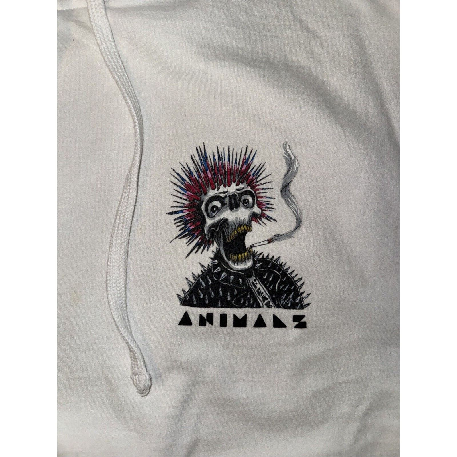 Japanese Brand × Vintage Anmals Magazine Punk Skull Hoodie White Large 22x27 Flames Size US L / EU 52-54 / 3 - 3 Thumbnail
