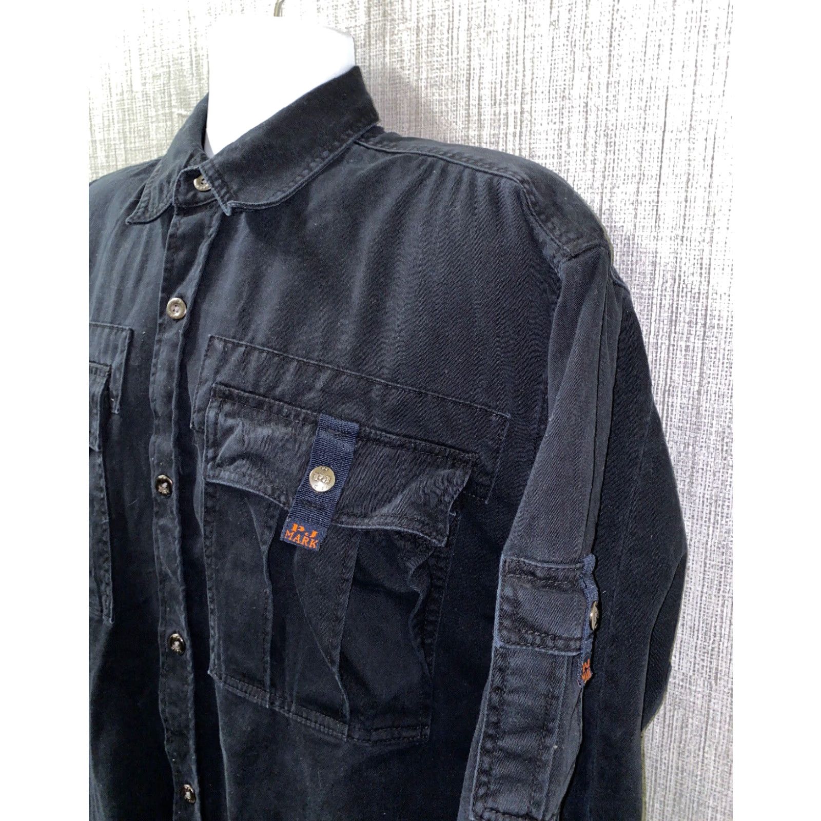 Vintage PJ Mark Industrial Shirt Mens Long Sleeve Cotton Button Front Size L Black Size US L / EU 52-54 / 3 - 2 Thumbnail