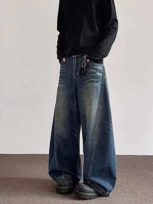 Japanese Brand VIBE Retro vintage deconstruction curved knife baggy jeans Size US 33 - 7 Thumbnail