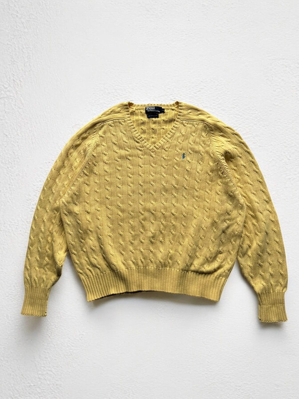Polo Ralph Lauren × Vintage POLO RALPH LAUREN KNITTED SUN YELLOW SWEATER V NECK Size US XXL / EU 58 / 5 - 1 Thumbnail