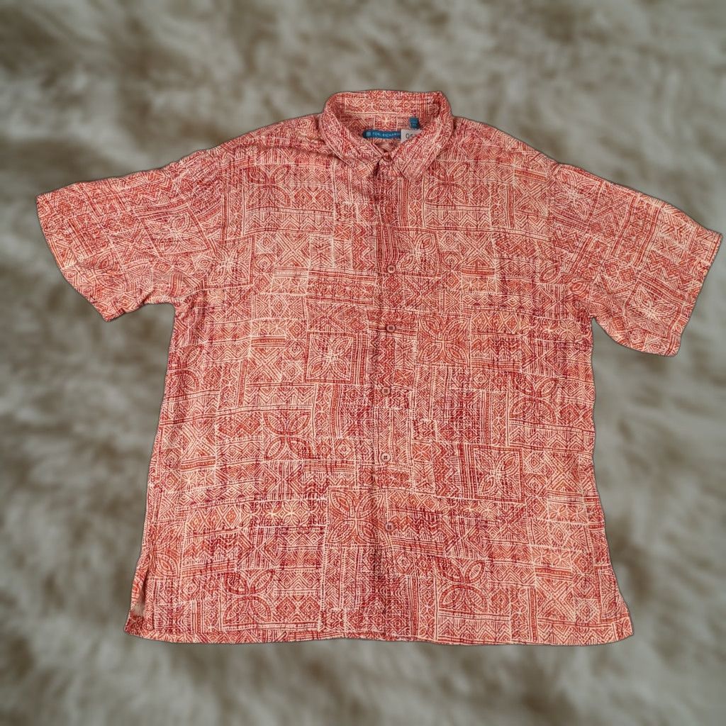 VINTAGE Tori Richard Shirt Mens XL Red Geometric Hawaiian Short Sleeve Button Up