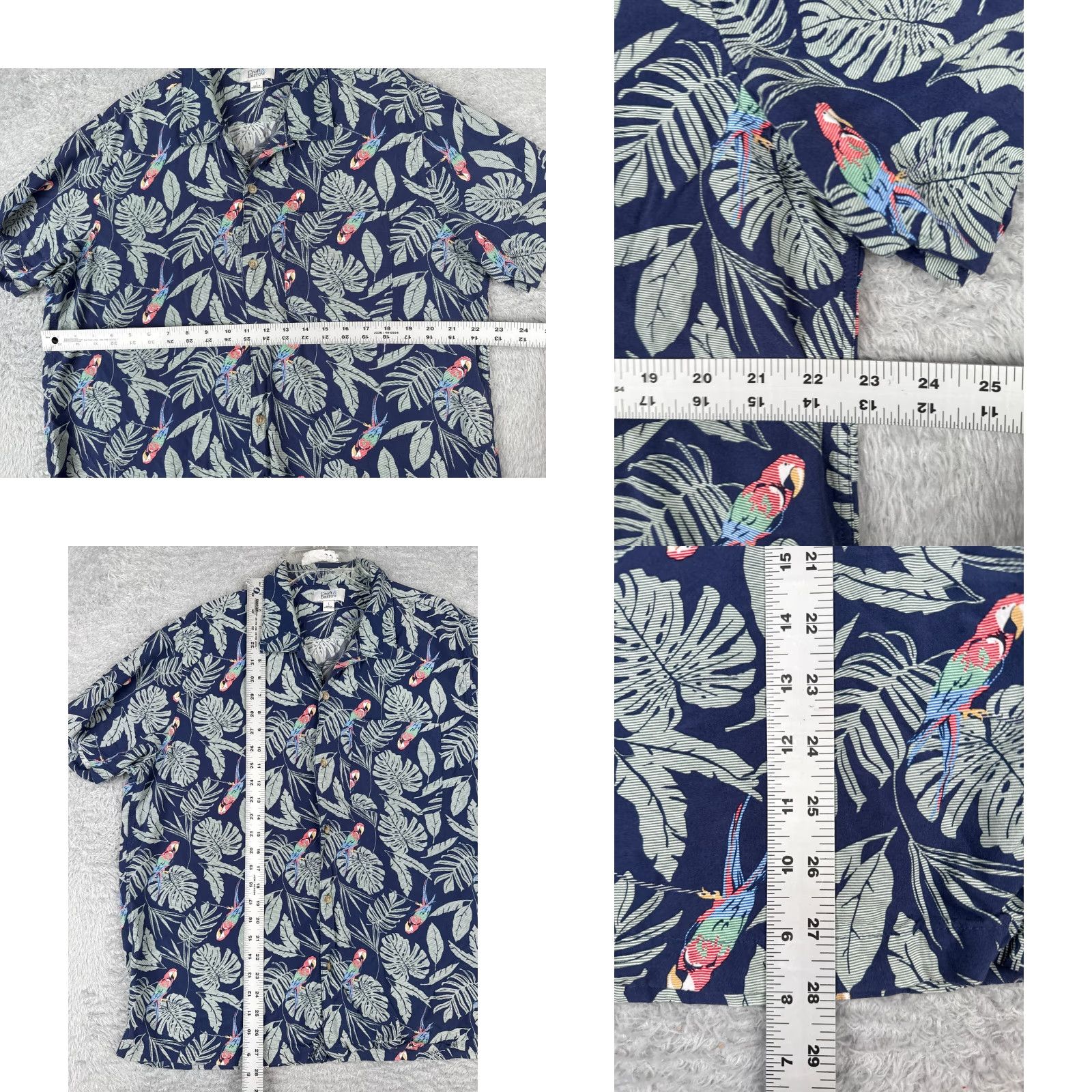 Croft & Barrow VINTAGE Croft & Barrow Shirt Mens Large Blue Palm Leaf Parrot Hawaiian Button Up Rayon Size US L / EU 52-54 / 3 - 8 Thumbnail