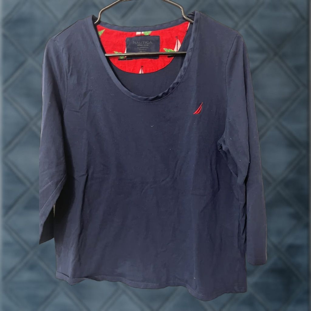 Nautica Nautica Shirt Womens XL Long Sleeve Navy Blue Crew Neck Sleepwear Shirt Casual Everyday Breathable Cotton 100% Womens XL Navy Blue Nautical Classic Size XL / US 12-14 / IT 48-50 - 1 Thumbnail