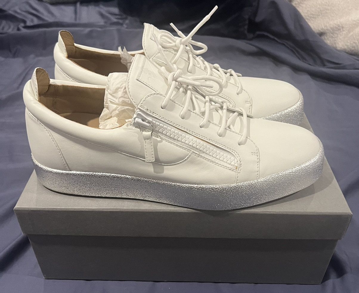 Giuseppe Zanotti Giuseppe Zanotti Mens Sneakers - White Leather/Silver Size US 15 / EU 48 - 4 Thumbnail