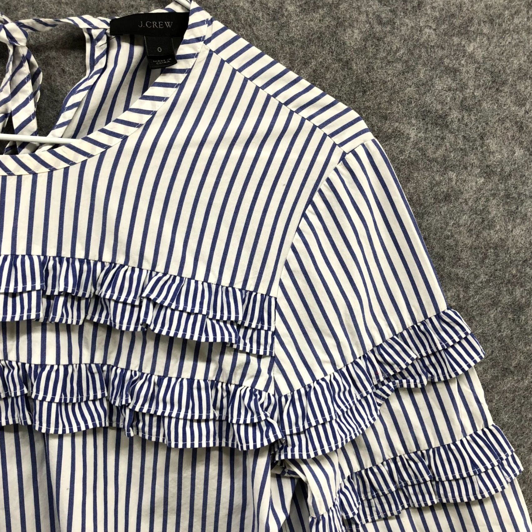 J.Crew J. Crew Long Sleeve Blouse Womens 0 XS Blue White Stripe Ruffle Cotton Crew Neck Tie Back Nautical Casual Blouse Womens Size XS / US 0-2 / IT 36-38 - 6 Thumbnail