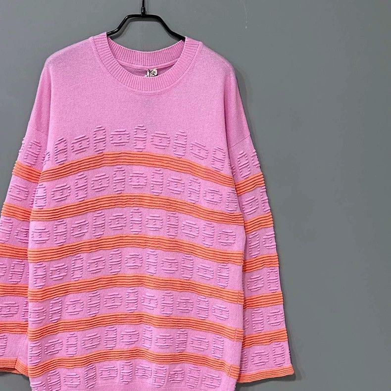 Hermes New Pink Cashmere Sweater with Stripes-2506 Size S / US 4 / IT 40 - 2 Thumbnail