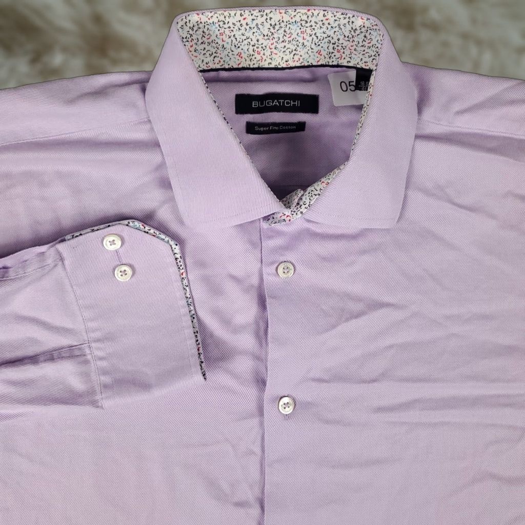 BUGATCHI Bugatchi Uomo Shirt Mens Size 16.5 Purple Dress Button Up Long Sleeve Size 42R - 1 Thumbnail
