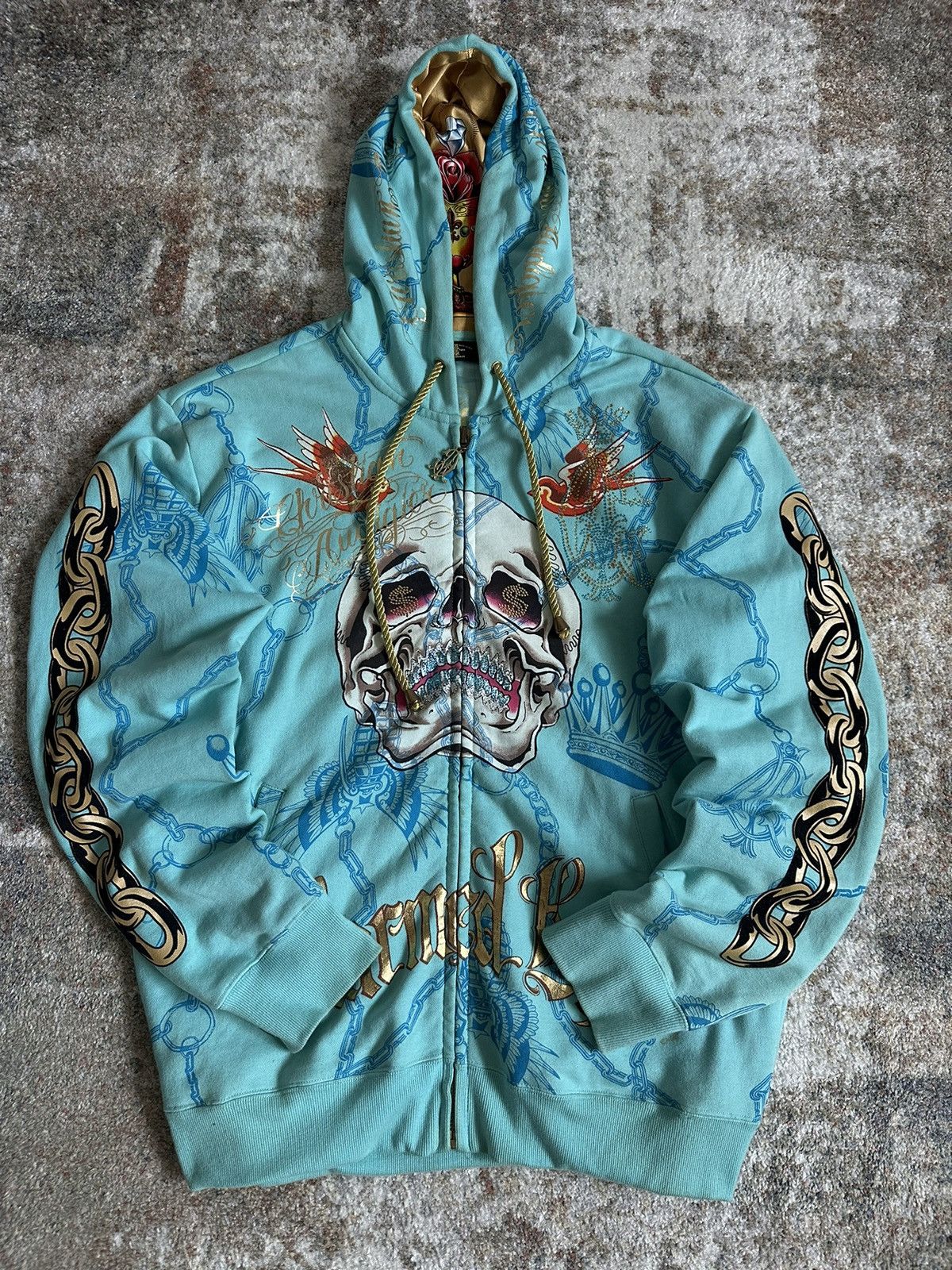 ☠️ Rare Christian Audiger Zip Hoodie Drip Y2K style