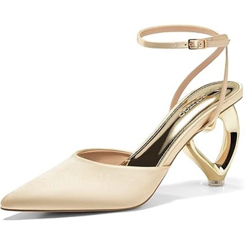 Other Coutgo Women's Size 8 Champagne Tan Closed Toe Heart Heels Size US 8 / IT 38 - 1 Thumbnail